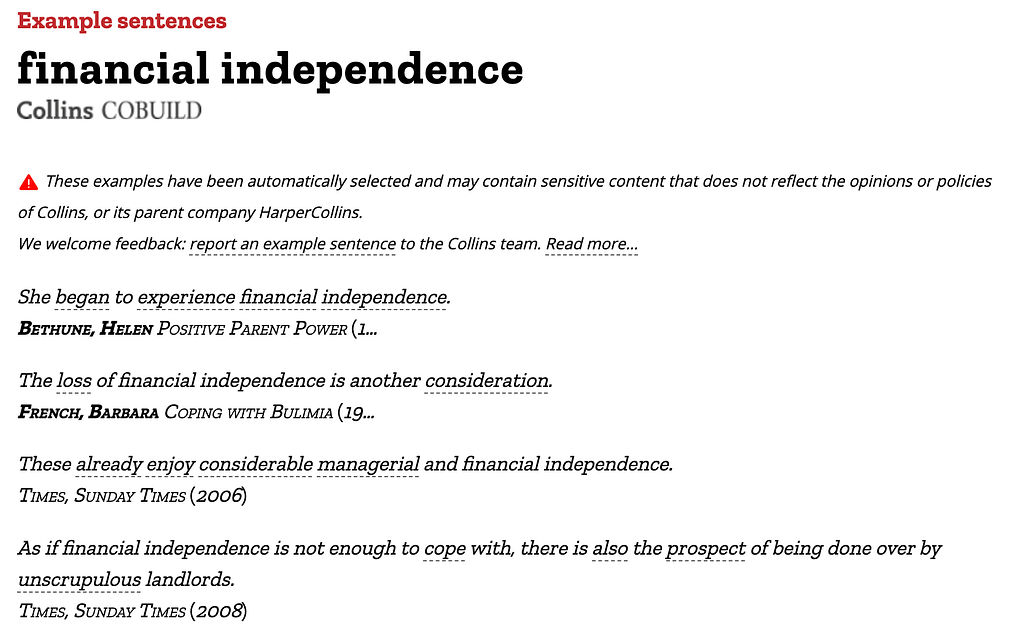 Financial independence - Collins Dictionary